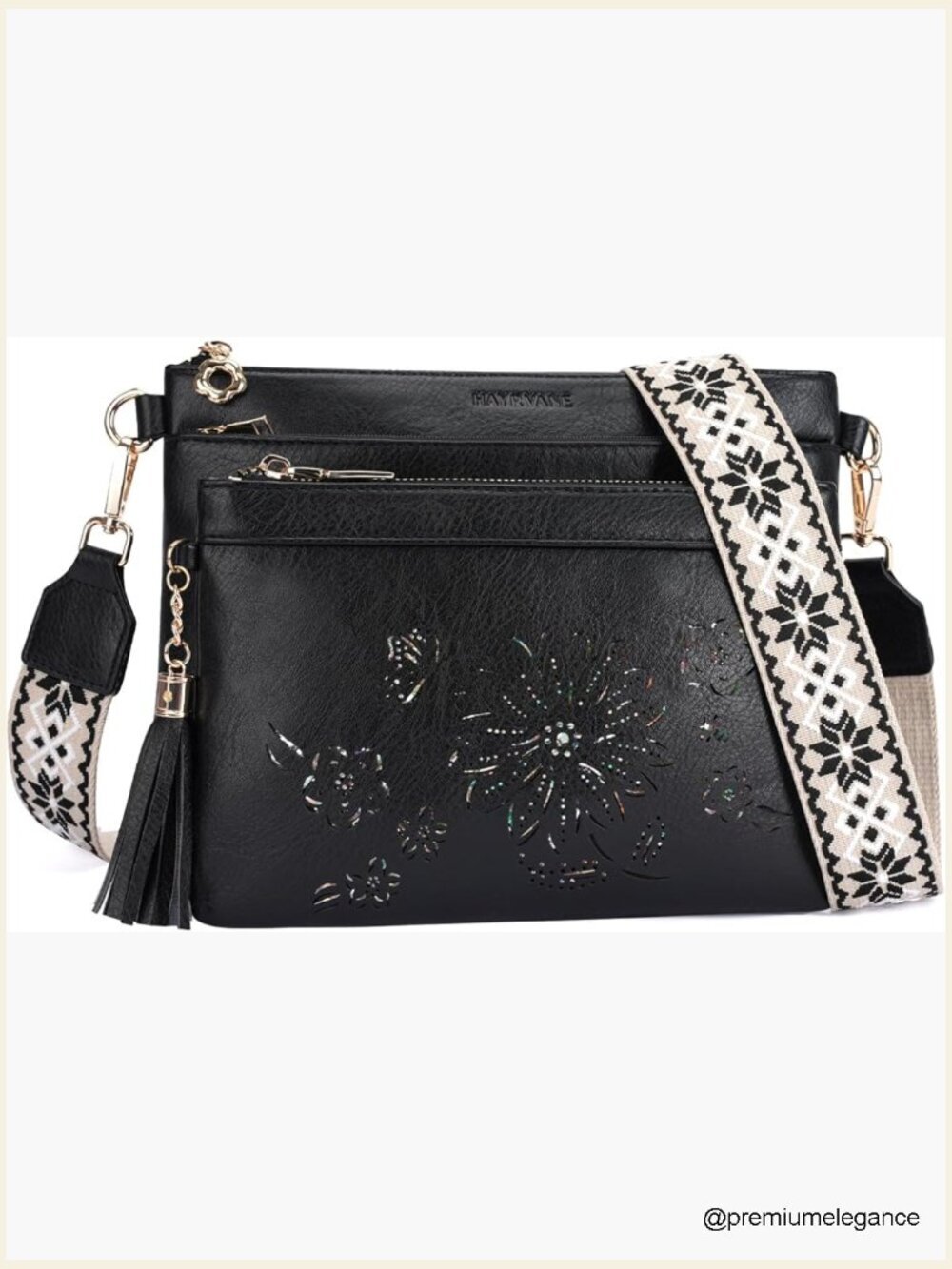 Crossbody Bag with Sunflower Cut-Out, Multi Pocket Faux Leather Hobo